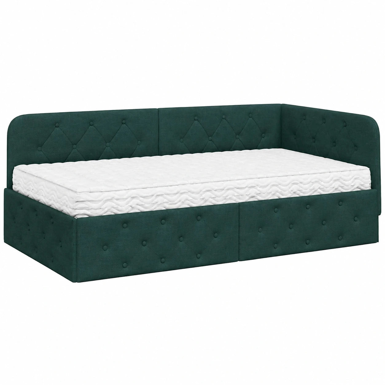 Struttura letto angolare salvaspazio con materasso 100x200 cm, verde scuro, tessuto a L, per camera da letto e ufficio, poggiatesta regolabile