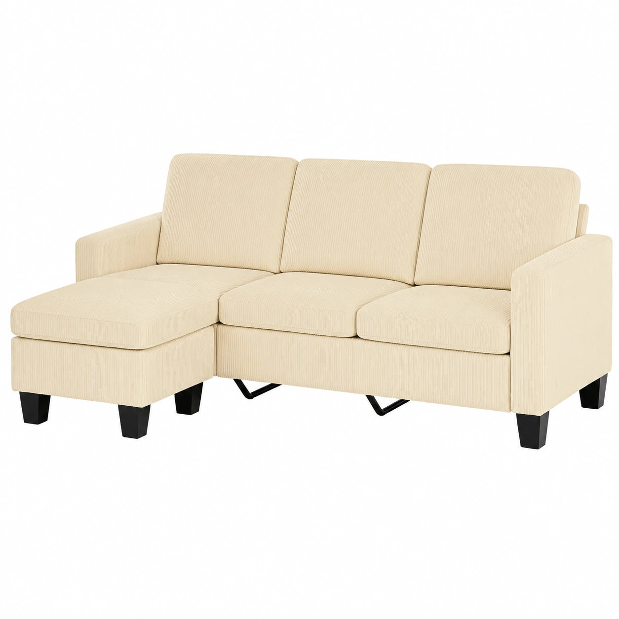 Divano angolare a L 3 posti Xbro con chaise longue, imbottitura morbida, tessuto traspirante, per soggiorno moderno, Giallo Beige