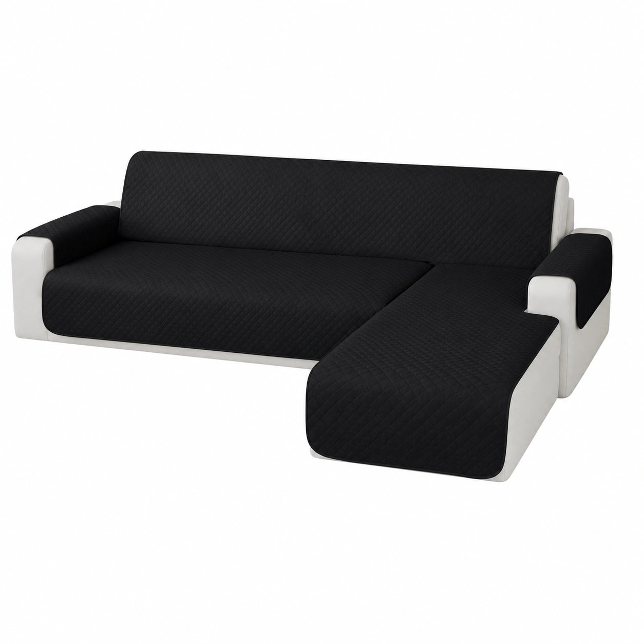 Copridivano con Penisola 4 Posti, Impermeabile e Antimacchia, Chaise Longue Reversibile, Colore Nero
