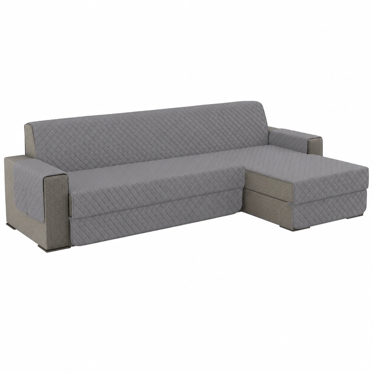 Copridivano 4 Posti Impermeabile con Penisola Reversibile, Protezione Universale Antigraffio per Animali Domestici, 300CM Grigio Chiaro