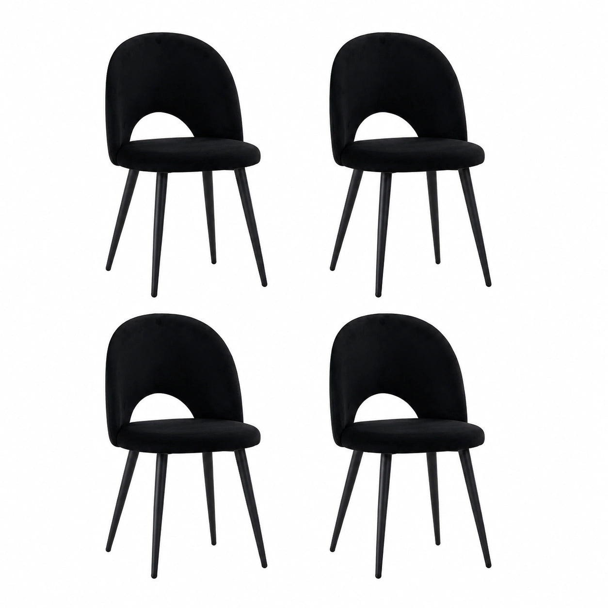 Set di 4 Sedie Moderne in Velluto con Gambe in Metallo per Sala da Pranzo - Nero