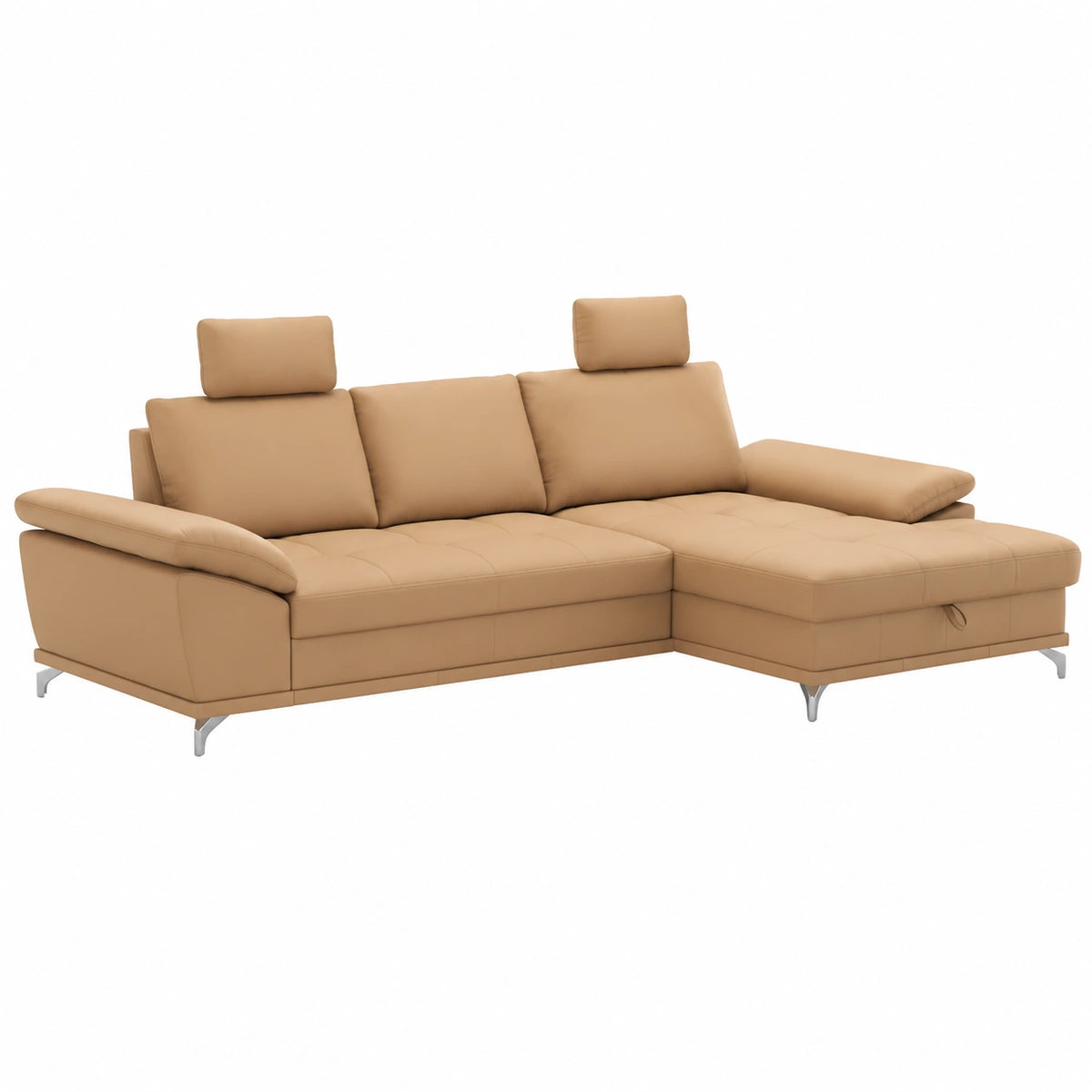Divano angolare Castiel con letto e chaise longue XL, spazio di stivaggio, regolazione seduta e poggiatesta