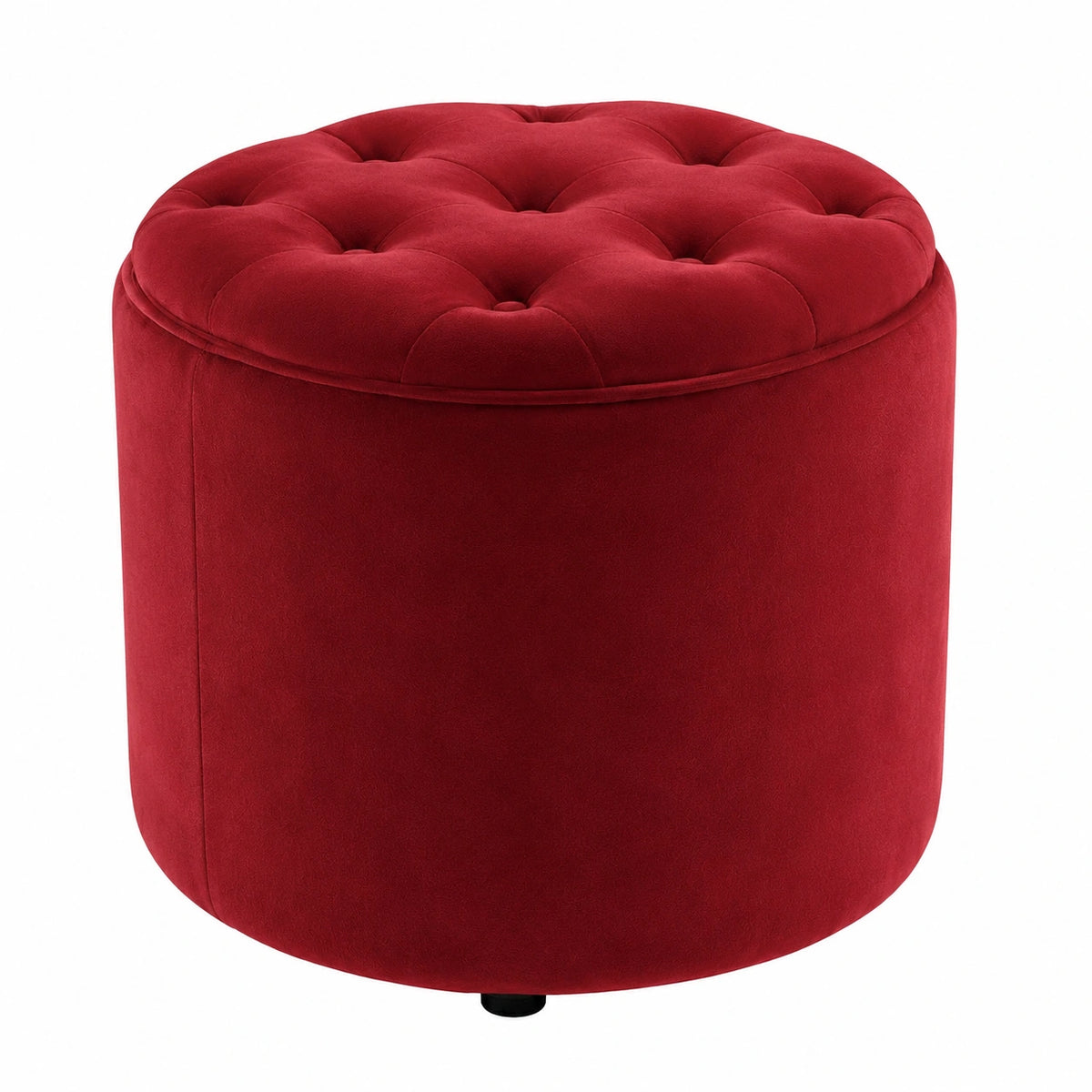Pouf Tondo Contenitore in Velluto Rosso Stile Chesterfield