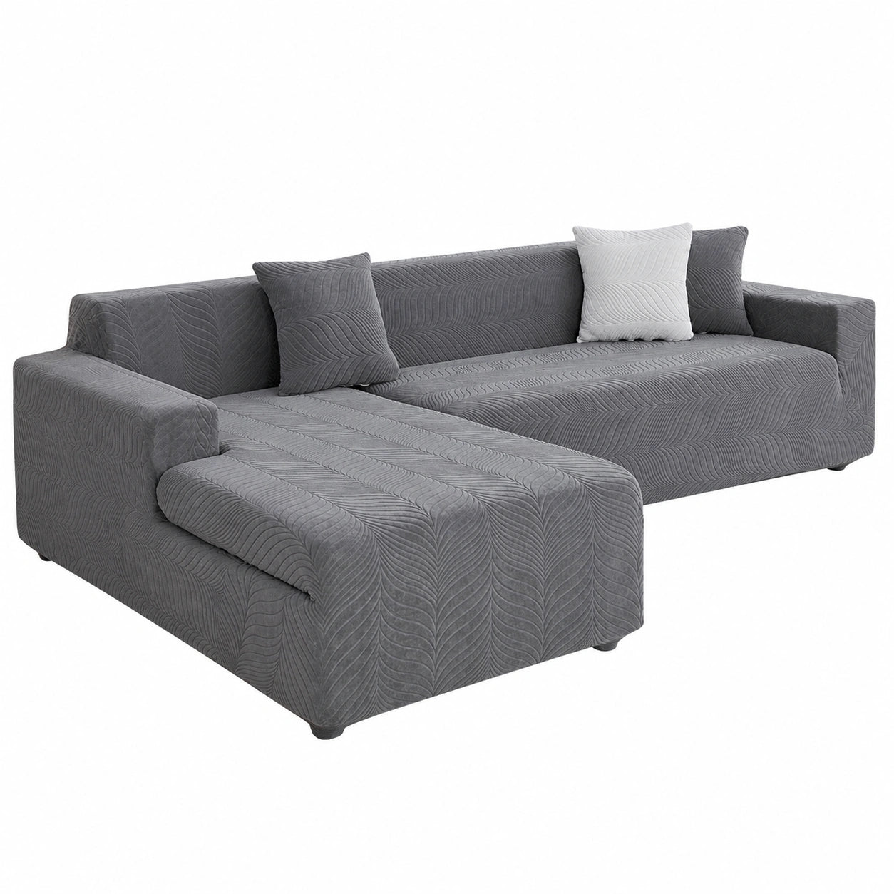 Copridivano Salvasofa Impermeabile per Divano Angolare con Chaise Longue 3-4 Posti, Elastico Antiscivolo Anti-graffio per Animali, Grigio Scuro