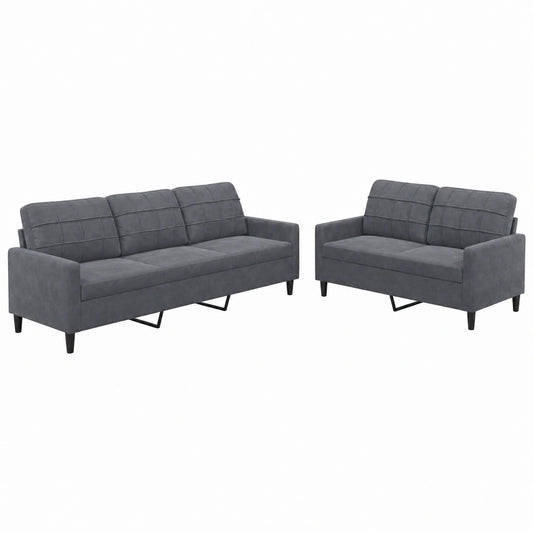 Set divani in velluto grigio scuro 2 e 3 posti con struttura in metallo e imbottitura in schiuma