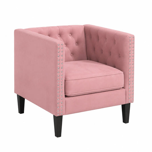 Set di Divani Chesterfield in Velluto Rosa con Cuscini Extra, 1 Poltrona e 2 Divani, Stile Moderno