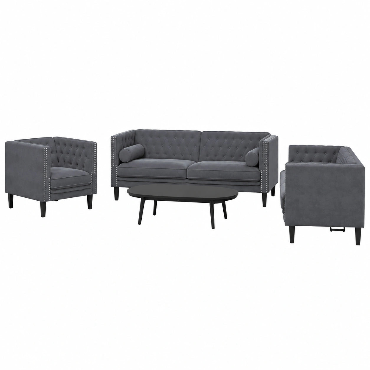 Set Divano 3 Pezzi in Velluto Grigio Scuro 194x74,5x70,5 cm, Elegante e Confortevole