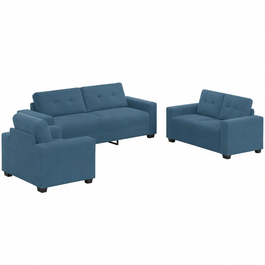 Set di Divani in Velluto Blu Traspirante con Design Moderno e Poltrona Inclusa