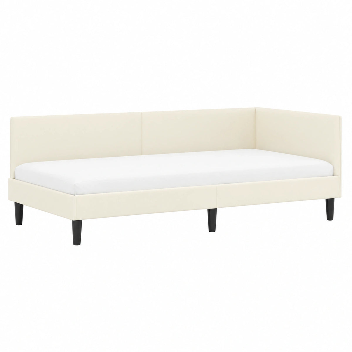 Letto angolare vellutato crema 100x200 cm con testiera, rete a doghe e divano integrato