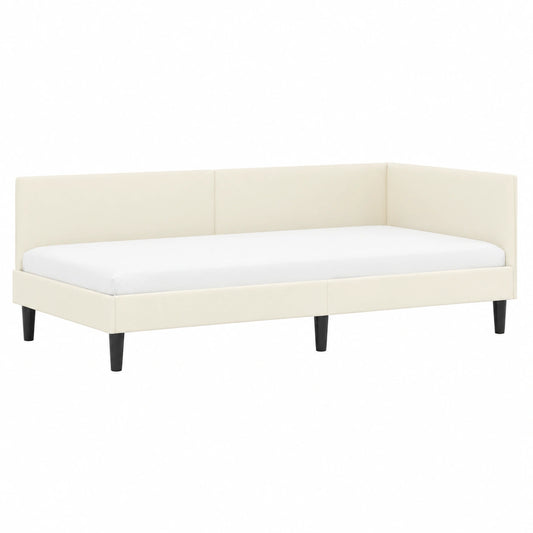 Letto angolare vellutato crema 100x200 cm con testiera, rete a doghe e divano integrato