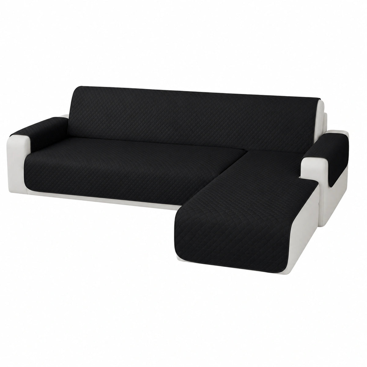 Copridivano con Penisola 4 Posti, Impermeabile e Antimacchia, Chaise Longue Reversibile, Colore Nero