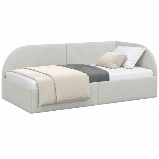 Letto ad Angolo Salvaspazio in Poliestere Grigio Chiaro con Testiera Regolabile, 90x200 cm