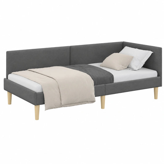 Letto Angolare in Tessuto Grigio Scuro 90x200 cm con Poggiatesta Regolabile