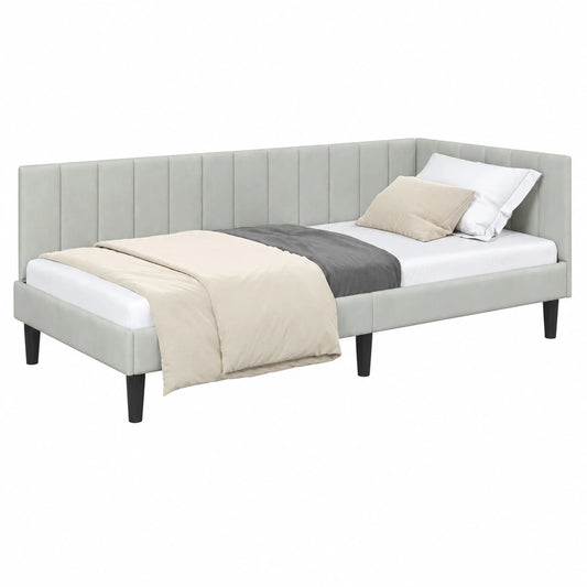 Struttura letto angolare velluto, 90x190 cm, testiera regolabile, perfetto per ospiti e ragazzi, supporta fino a 140 kg