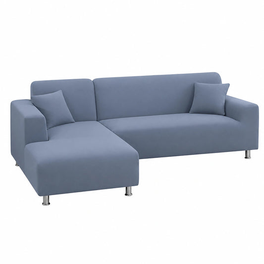 Copridivano Angolare Elasticizzato per Chaise Longue, Universale, Grigio Blu, Fodera per Divano a L, 3+3 Posti, Scegli Sinistra o Destra