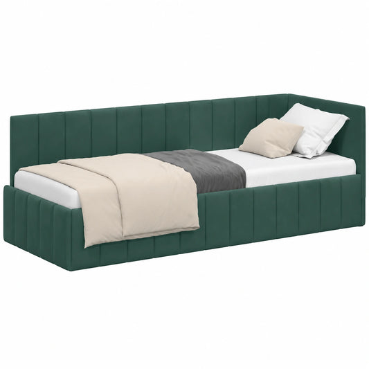 Divano Angolare in Velluto Verde Scuro con Testiera Regolabile 80x200 cm, Design Moderno Salvaspazio