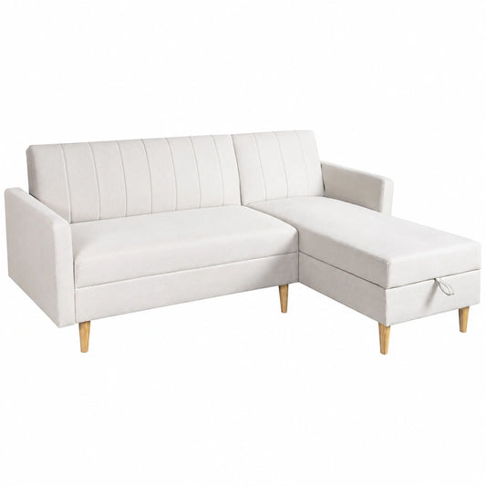 Divano Letto Harald 3 Posti con Penisola Reversibile e Vano Contenitore Grigio Chiaro