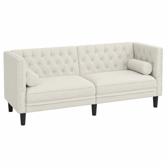 Divano in velluto Chesterfield 2 posti 174 cm con cuscino cervicale stile retrò