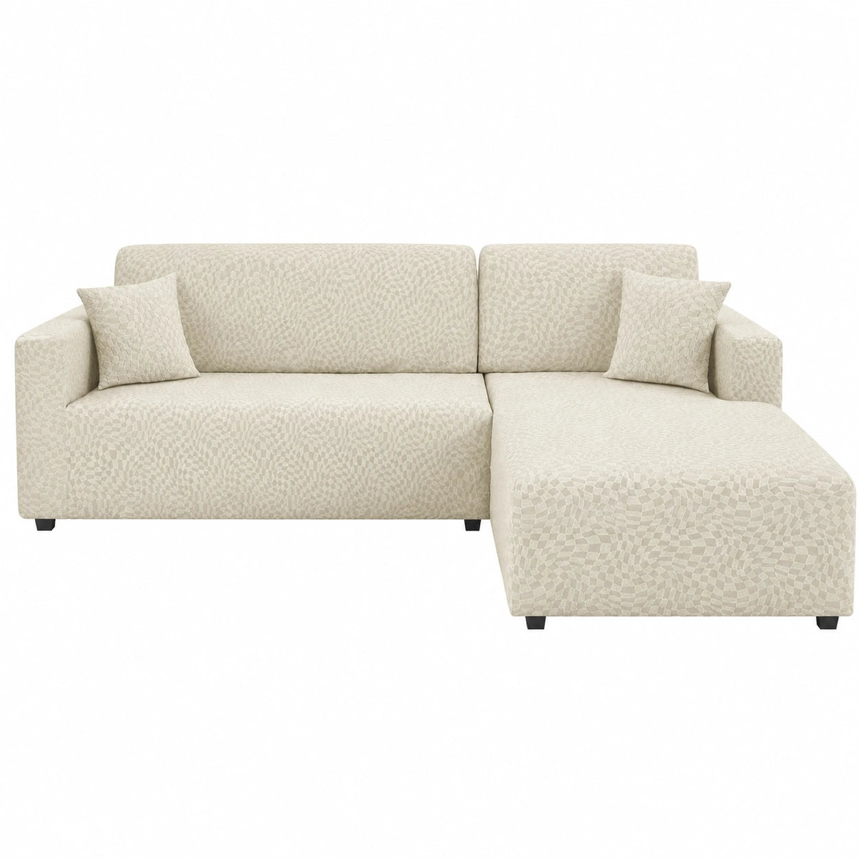 Copridivano Elasticizzato a L per Chaise Longue, Beige, 1+2 Posti
