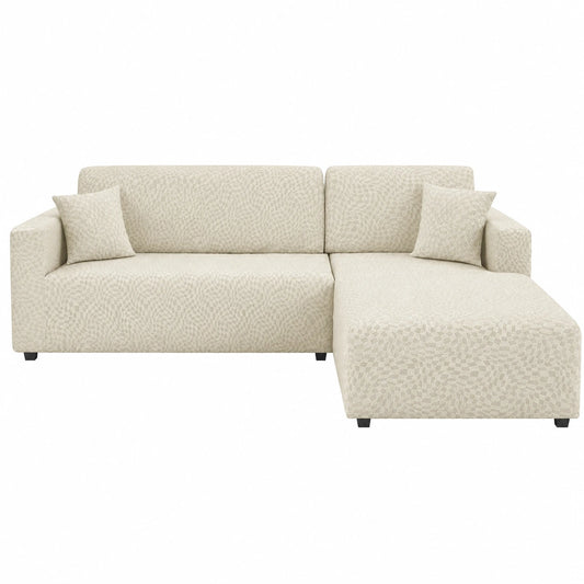 Copridivano Elasticizzato a L per Chaise Longue, Beige, 1+2 Posti