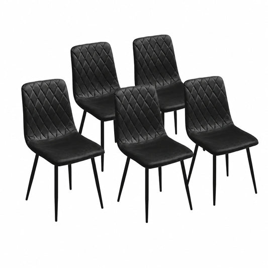Set di 6 Sedie in Velluto Nero con Gambe in Metallo per Sala da Pranzo
