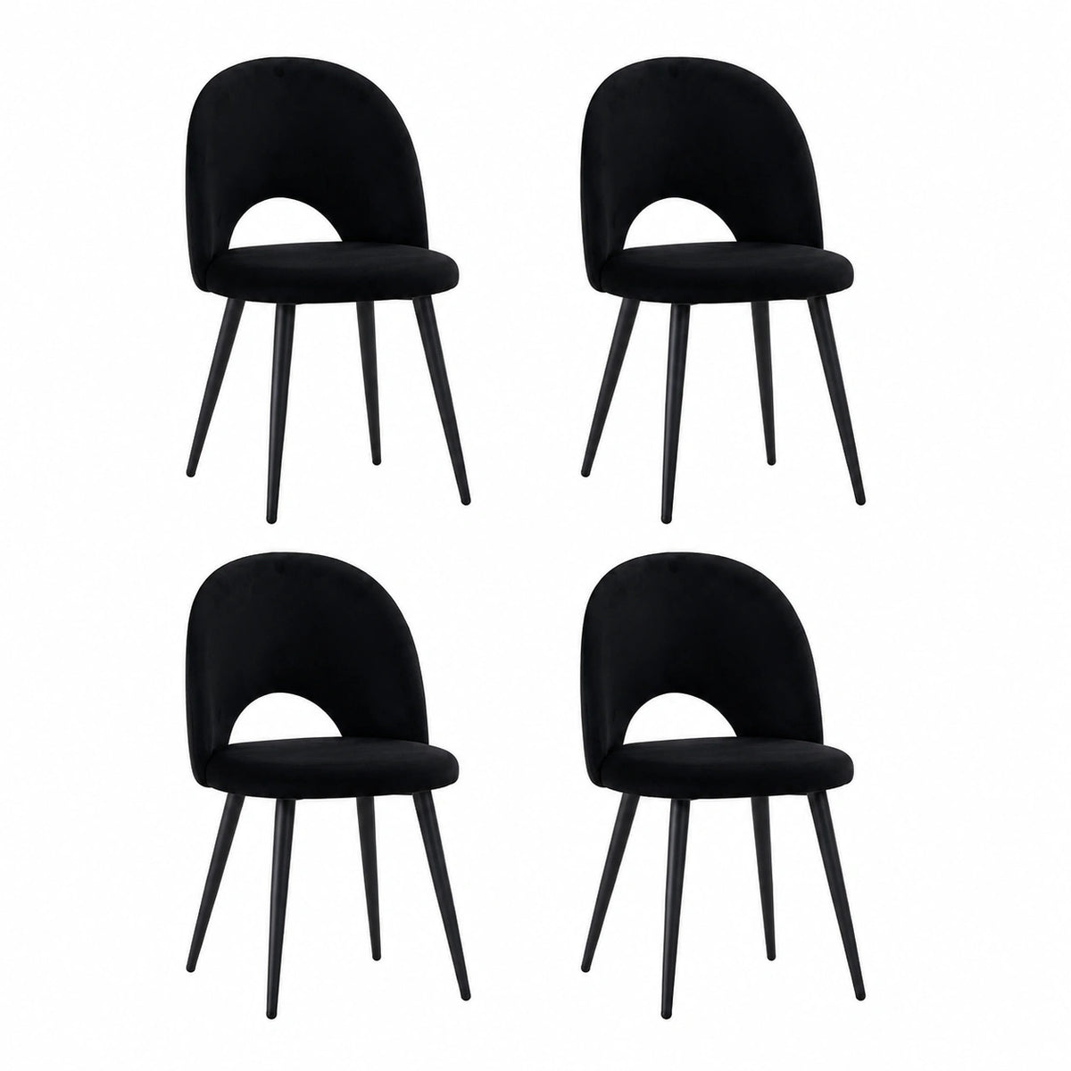 Set di 4 Sedie Moderne in Velluto con Gambe in Metallo per Sala da Pranzo - Nero