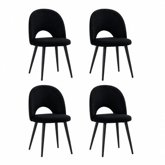 Set di 4 Sedie Moderne in Velluto con Gambe in Metallo per Sala da Pranzo - Nero