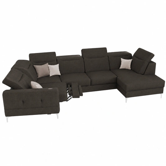 Divano angolare Malibu Max II con funzione letto, tessuto Gemma, piedini moderni in metallo, 180x350x182 cm, marrone scuro