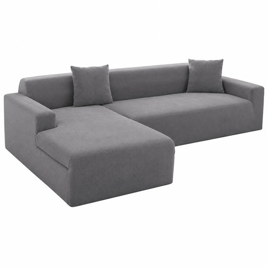 Copridivano Elasticizzato Impermeabile in Pile Morbido con Chaise Longue, Moderno e Facile da Pulire, Grigio Chiaro, 4 Posti 230-300 cm