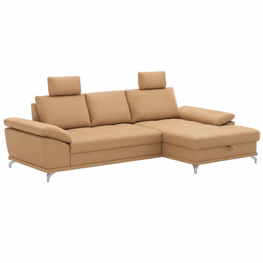Divano angolare Castiel con letto e chaise longue XL, spazio di stivaggio, regolazione seduta e poggiatesta