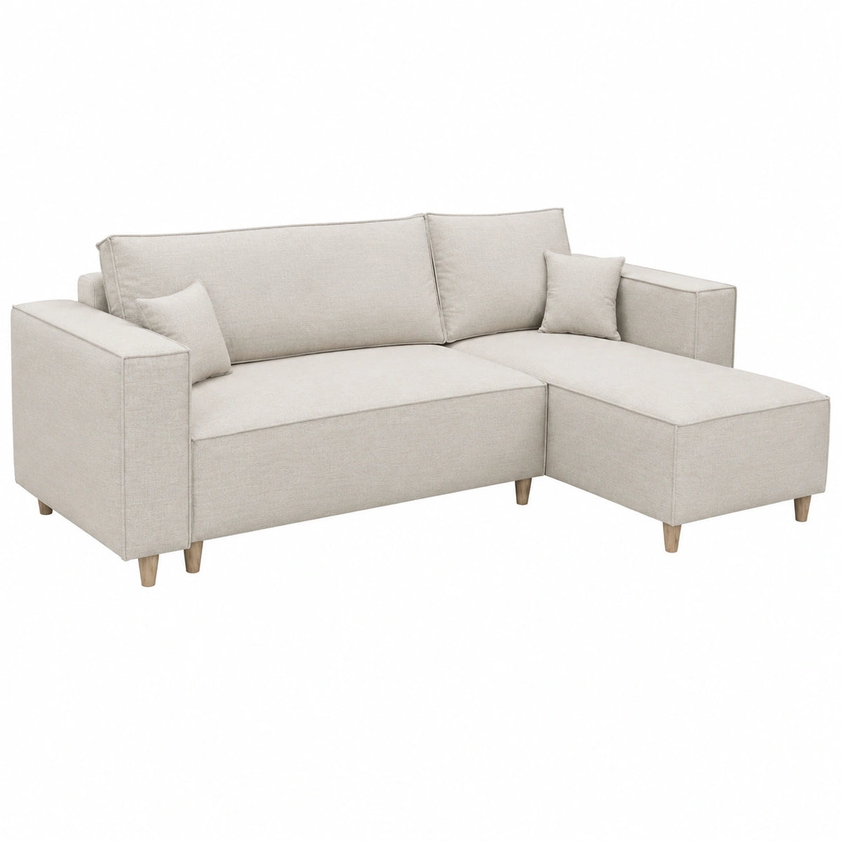 Divano Angolare Rio in Velluto Grigio Chiaro con Pouf, Letto e Contenitore