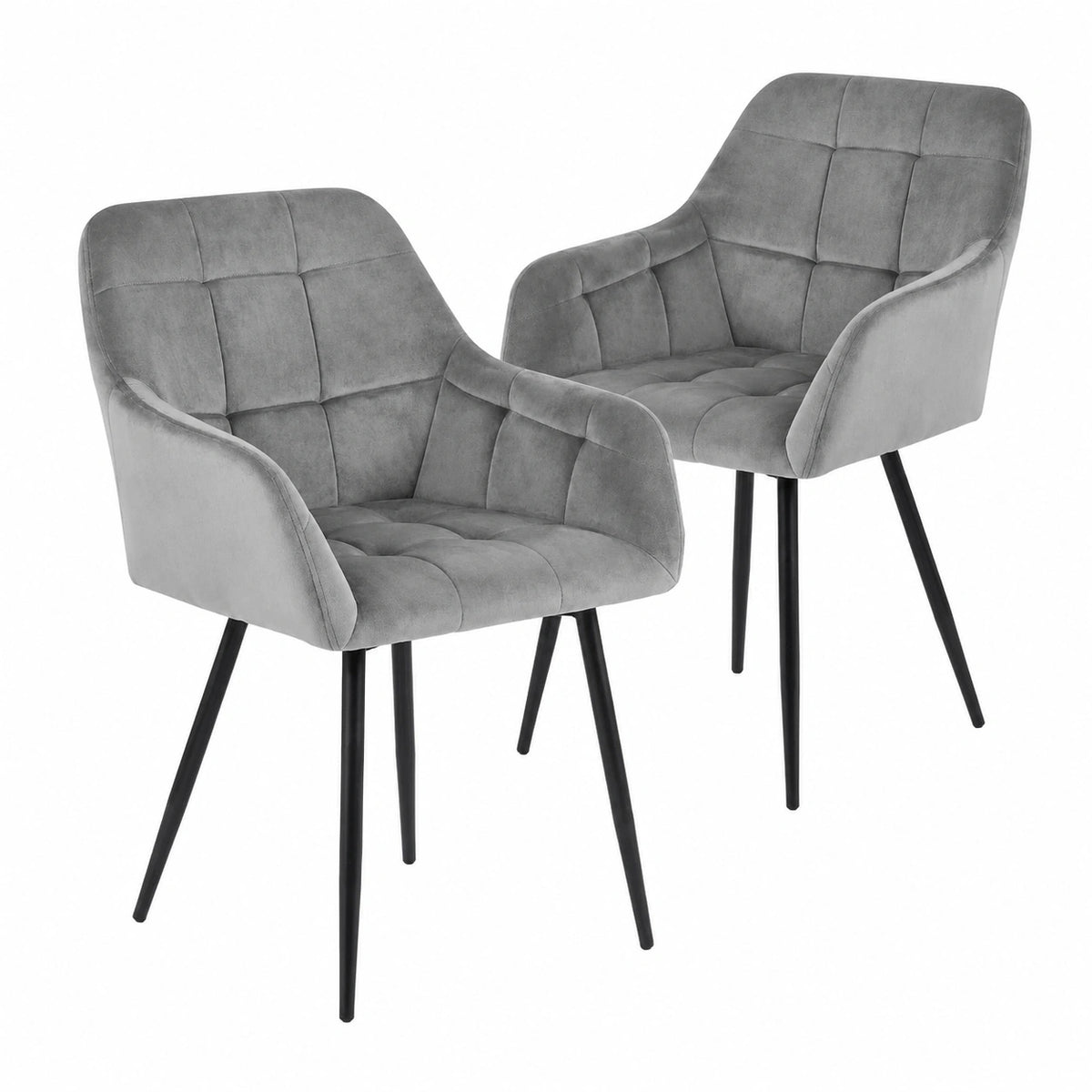 Coppia di Sedie in Velluto Moderne per Sala da Pranzo, Soggiorno e Camera da Letto, Design Confortevole Mid-Century - Grigio