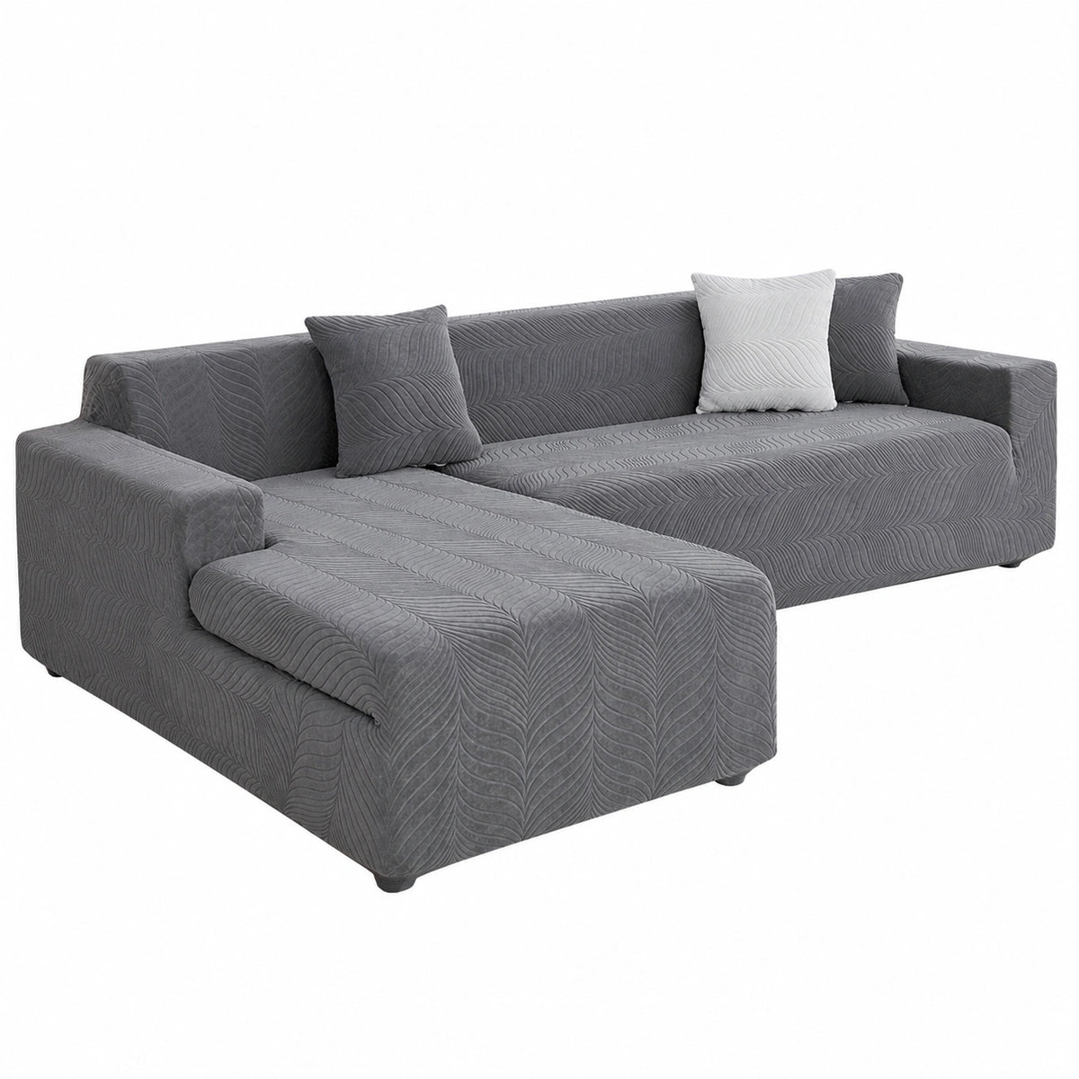 Copridivano Salvasofa Impermeabile per Divano Angolare con Chaise Longue 3-4 Posti, Elastico Antiscivolo Anti-graffio per Animali, Grigio Scuro